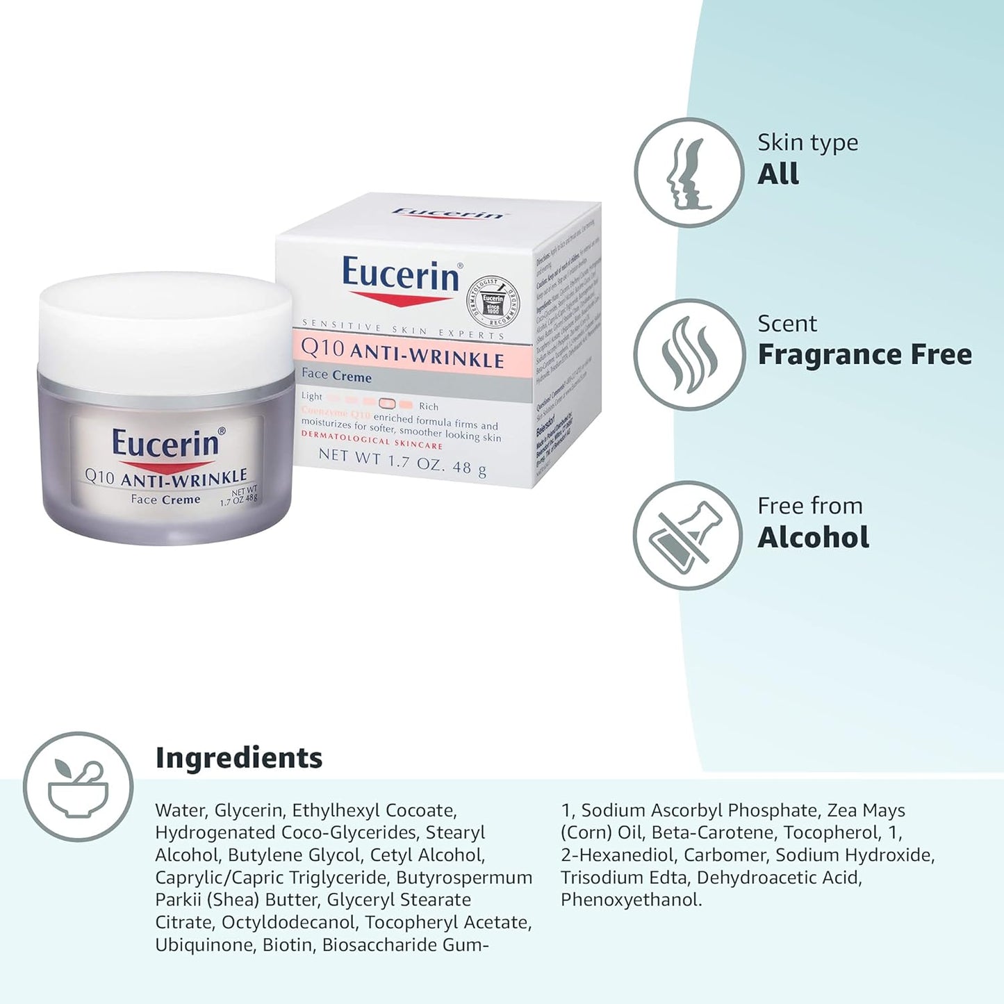 كريم الوجه المضاد للتجاعيد Eucerin Q10 للبشرة الحساسة