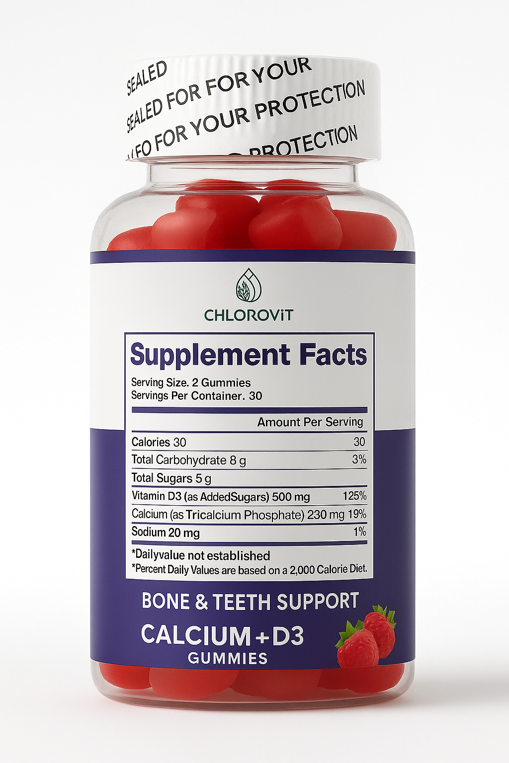 Chlorovit Calcium + D3 Gummies: Bone & Teeth Support – علكات كالسيوم + D3 من كلوروفيت: دعم العظام والأسنان