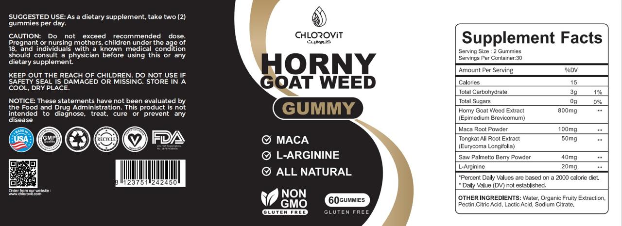 Chlorovit Horny Goat Weed Gummy علكات لدعم الحيوية والنشاط