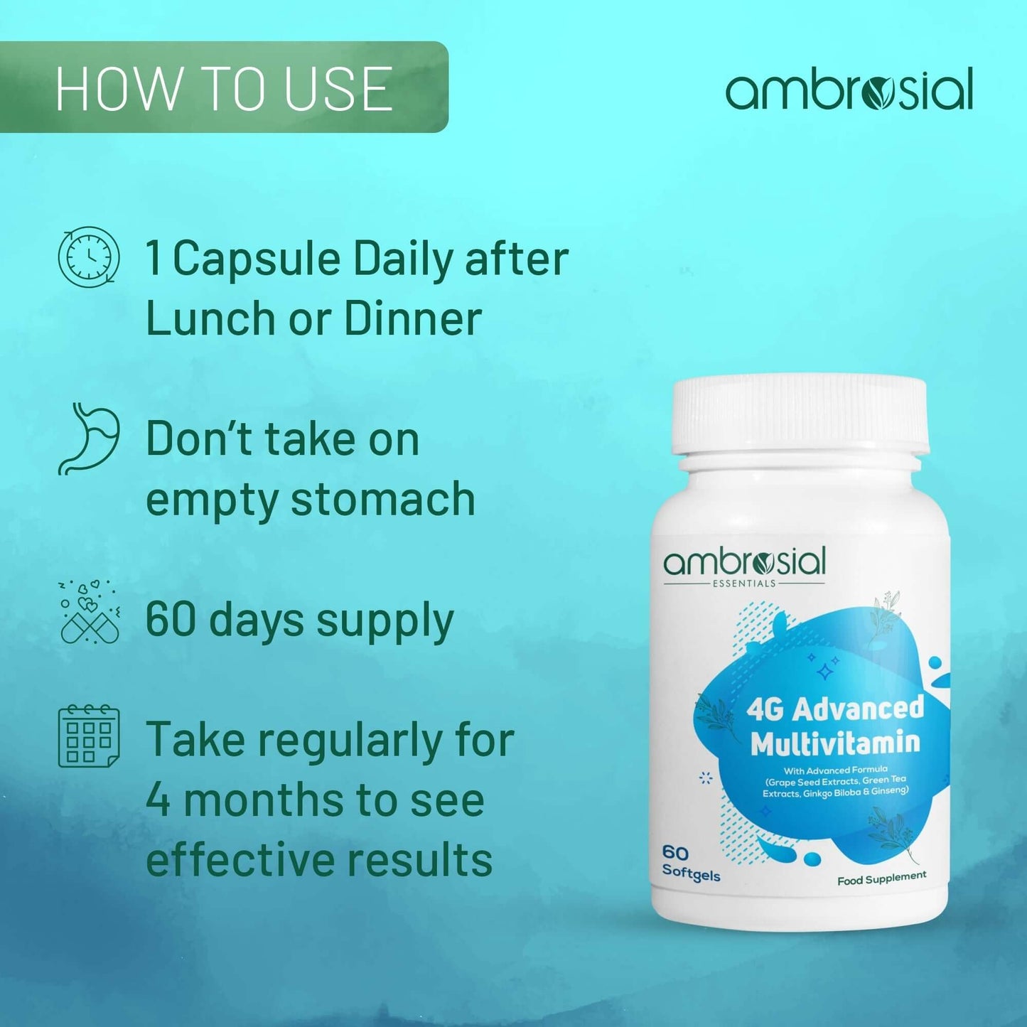 كبسولات الفتيامينات | ملتي فيتامين (Multivitamin) ambrosial 60 capsules