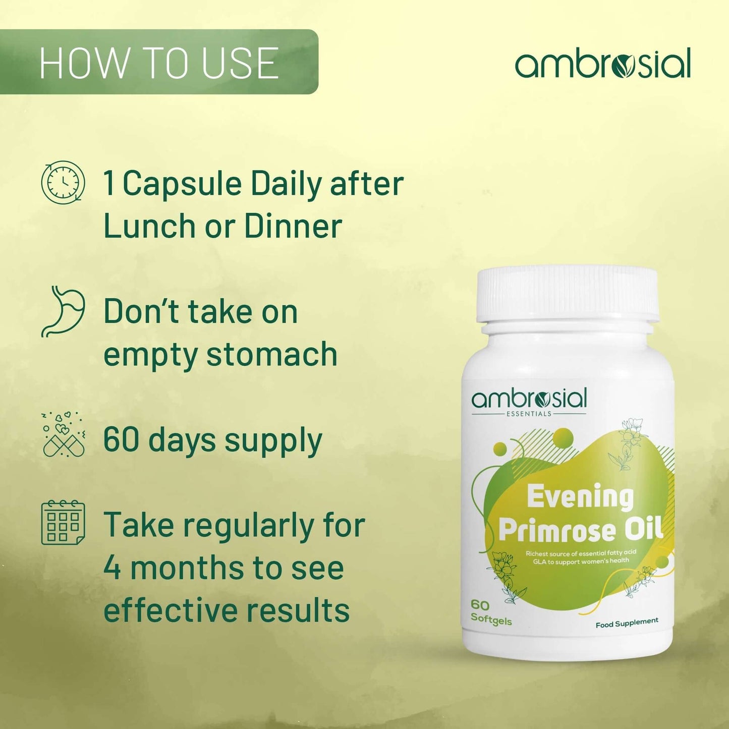 زيت زهرة الربيع المسائية للبشرة والهرمونات (Evening Primrose Oil 1000 mg) – 120 كبسولة