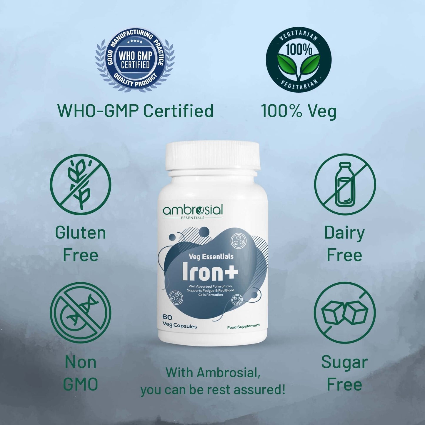 مكمل حديد 25 مجم لزيادة الطاقة وعلاج الأنيميا | Ambrosial Iron+