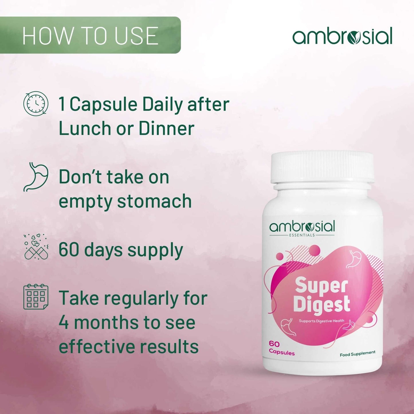 Ambrosial Digestive Enzymes Complex – دعم الهضم وتقليل الانتفاخ | 60 كبسولة