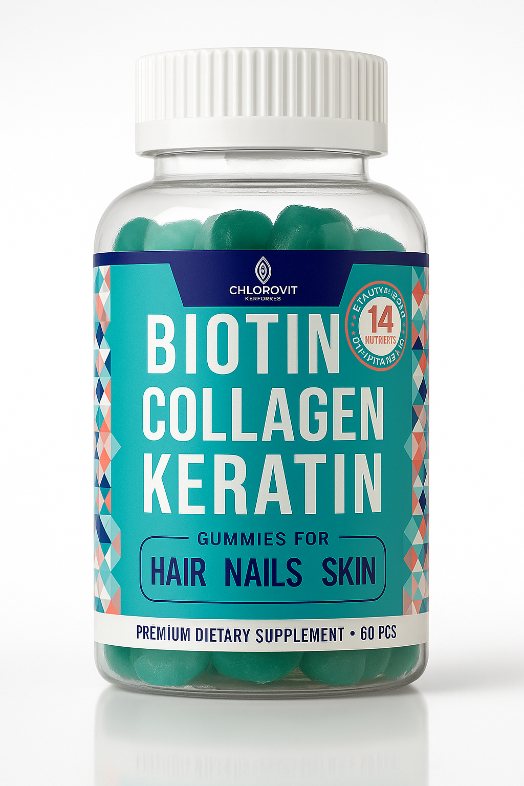 Chlorovit Biotin + Collagen + Keratin Gummies: Hair, Skin & Nail Beauty Support – علكات بيوتين + كولاجين + كيراتين من كلوروفيت: دعم جمال الشعر والبشرة والأظافر
