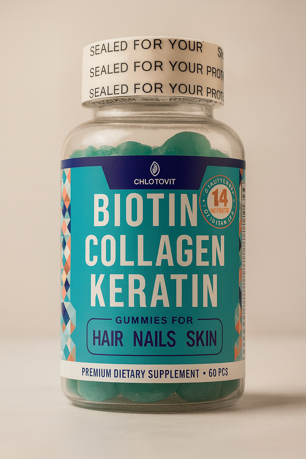 Chlorovit Biotin + Collagen + Keratin Gummies: Hair, Skin & Nail Beauty Support – علكات بيوتين + كولاجين + كيراتين من كلوروفيت: دعم جمال الشعر والبشرة والأظافر