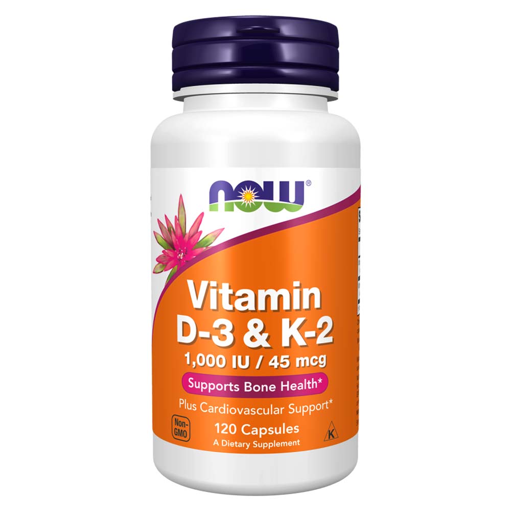 NOW Foods, Vitamin D-3 & K-2, 120 كبسولة