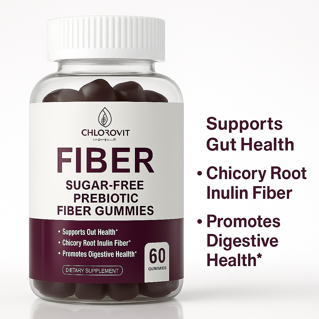 Chlorovit Sugar-Free Prebiotic Fiber Gummies: Gut Health Support – علكات الألياف البريبايوتيك الخالية من السكر من كلوروفيت: دعم صحة الهضم
