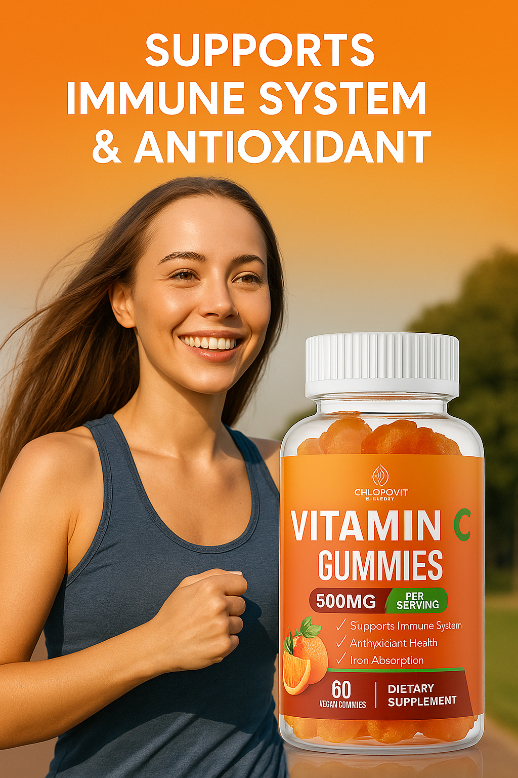علكات فيتامين C من Chlorovit (كلوروفيت): نكهة برتقال طبيعية — Chlorovit Vitamin C Gummies: Natural Orange Flavor