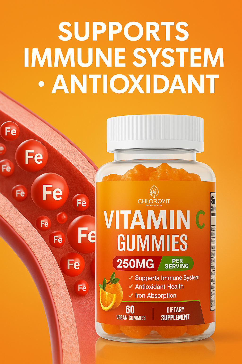 علكات فيتامين C من Chlorovit (كلوروفيت): نكهة برتقال طبيعية — Chlorovit Vitamin C Gummies: Natural Orange Flavor