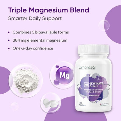 مغنيسيوم غليسينات 3 في 1 من أمبروزيل – Ambrosial Magnesium Glycinate 3-in-1 Complex [1800 mg]