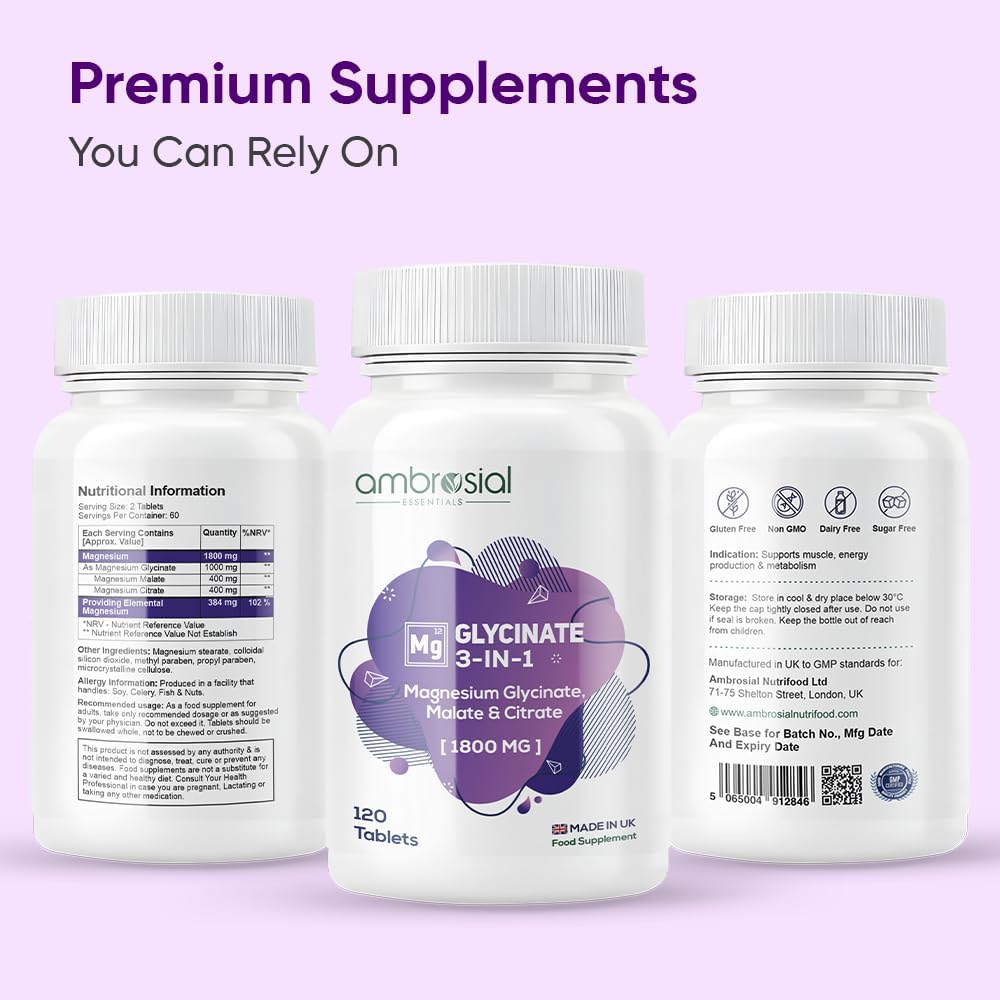 مغنيسيوم غليسينات 3 في 1 من أمبروزيل – Ambrosial Magnesium Glycinate 3-in-1 Complex [1800 mg]
