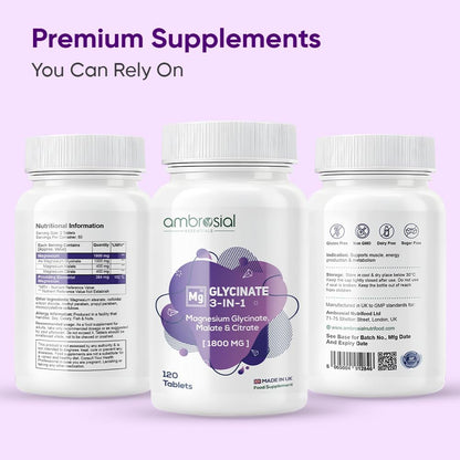 مغنيسيوم غليسينات 3 في 1 من أمبروزيل – Ambrosial Magnesium Glycinate 3-in-1 Complex [1800 mg]