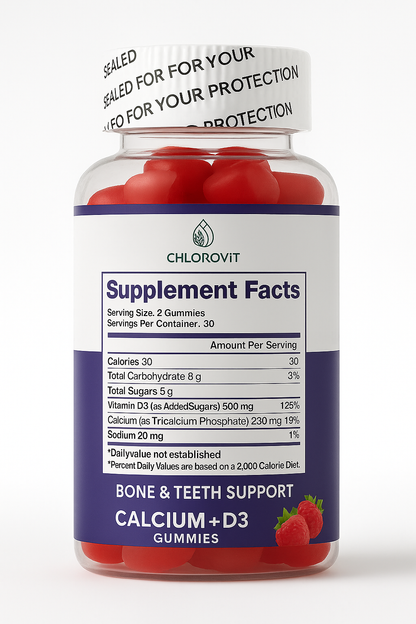Chlorovit Calcium + D3 Gummies: Bone & Teeth Support – علكات كالسيوم + D3 من كلوروفيت: دعم العظام والأسنان