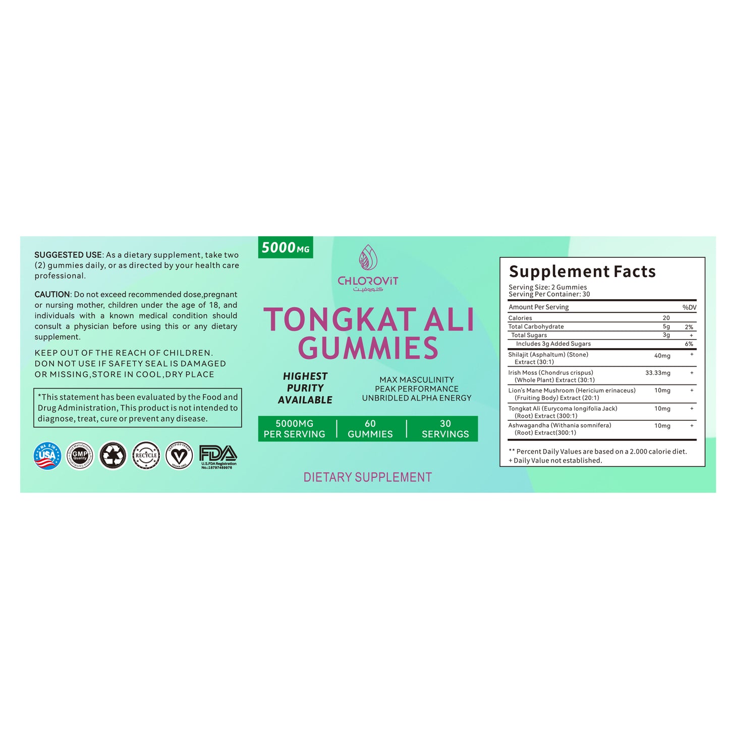 كلوروفيت تونغكات علي – قوة إضافية 3450mg | ChloroVit Tongkat Ali Extra Strength 3450mg – Energy & Vitality Support