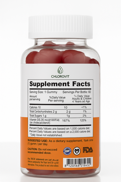 Chlorovit Kids Vitamin D3 Gummies: Bone & Immune Support – علكات فيتامين D3 للأطفال من كلوروفيت: دعم العظام والمناعة