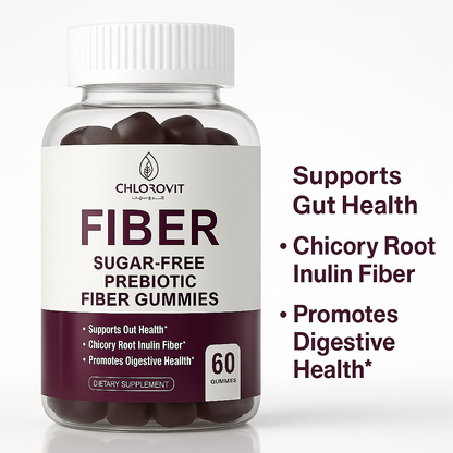 Chlorovit Sugar-Free Prebiotic Fiber Gummies: Gut Health Support – علكات الألياف البريبايوتيك الخالية من السكر من كلوروفيت: دعم صحة الهضم