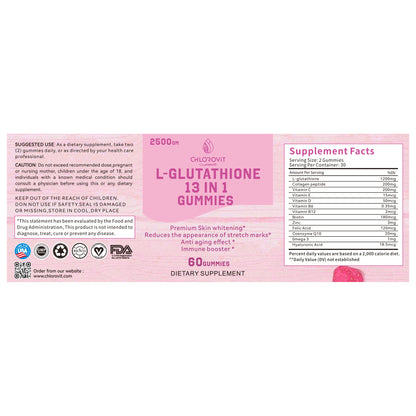 كلوروفيت L-Glutathione Gummies 13 in 1 – دعم إشراقة البشرة وتجديدها | ChloroVit L-Glutathione 13-in-1 Gummies – Skin Brightening & Beauty Support