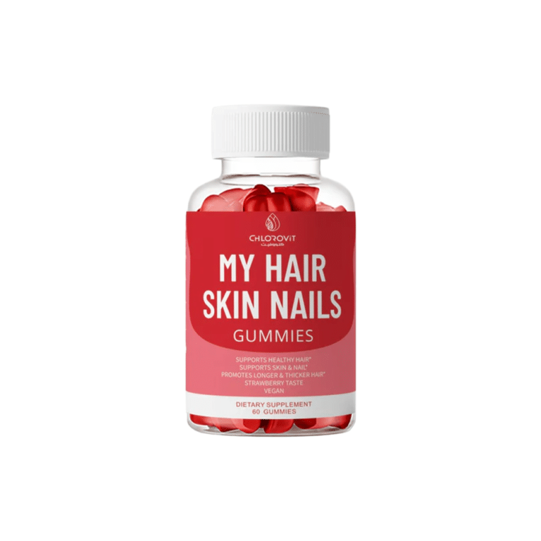 Hair Skin Nails Gummies bottle with biotin, collagen and Vitamin E